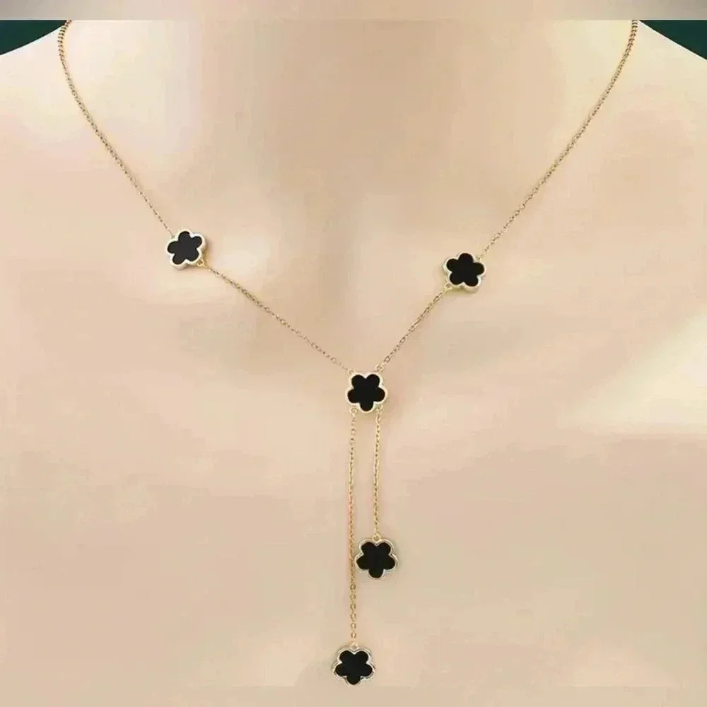 Nich five petal flower long necklace elegant floral design